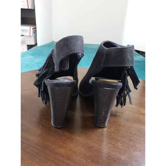 Express Heels Size 6 Womens Black Slingback Block Fabric Tassle Peep Toe Shoes - Picture 6 of 13